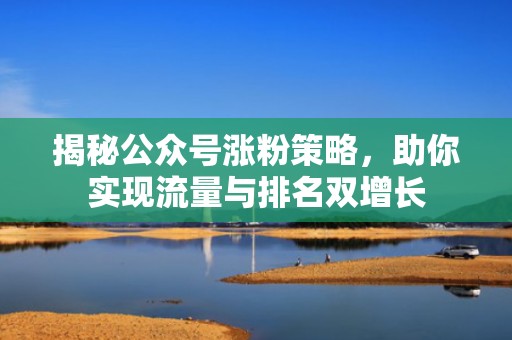 揭秘公众号涨粉策略，助你实现流量与排名双增长